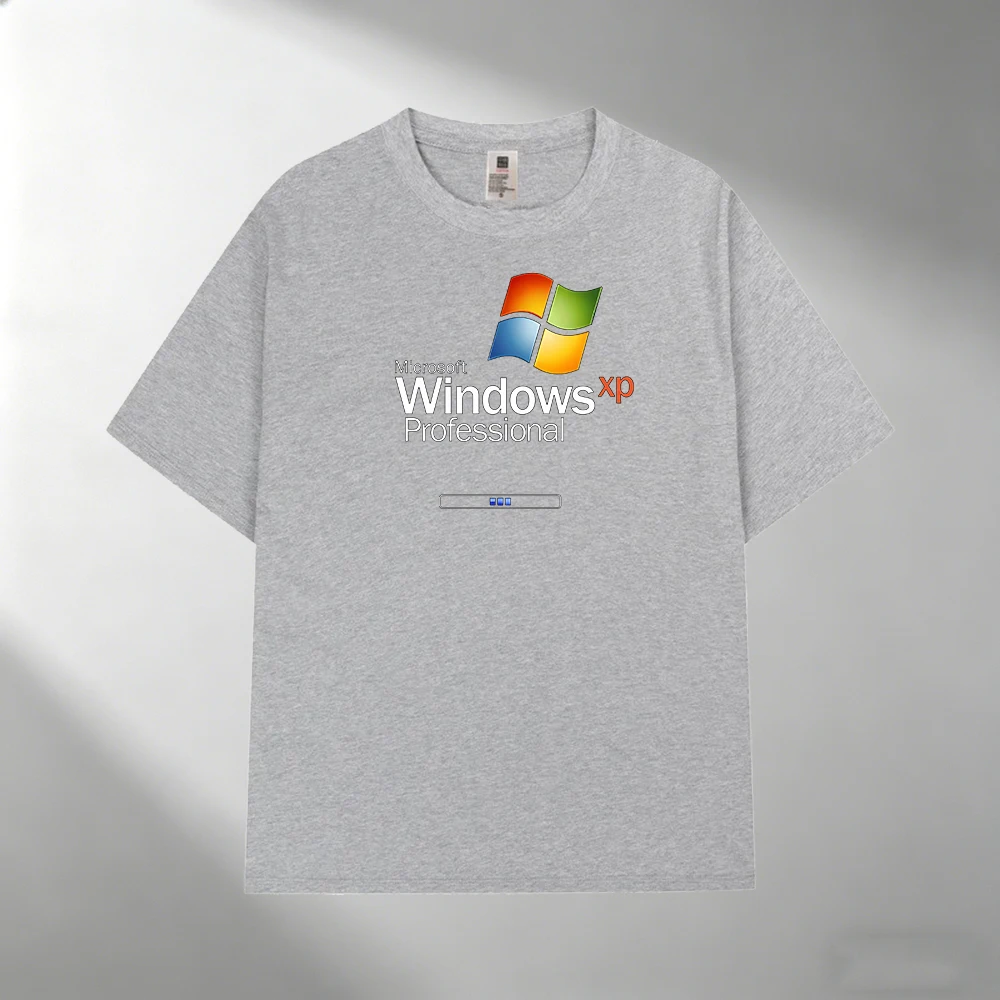 Men's 100% Cotton T-Shirt, Windows XP Professional Print Crew Neck Short Sleeve Casual Outdoor Tee