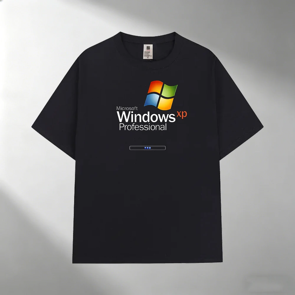Men's 100% Cotton T-Shirt, Windows XP Professional Print Crew Neck Short Sleeve Casual Outdoor Tee