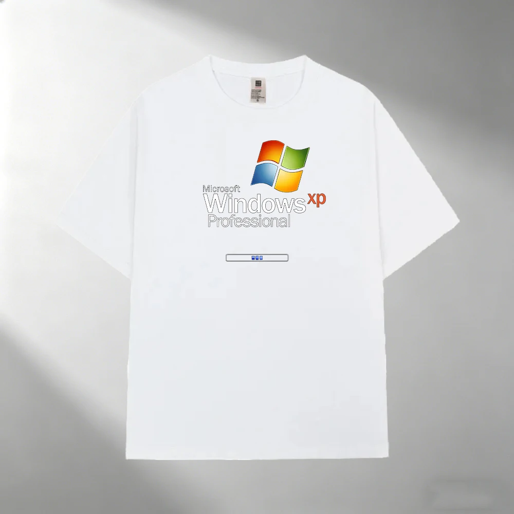 Men's 100% Cotton T-Shirt, Windows XP Professional Print Crew Neck Short Sleeve Casual Outdoor Tee