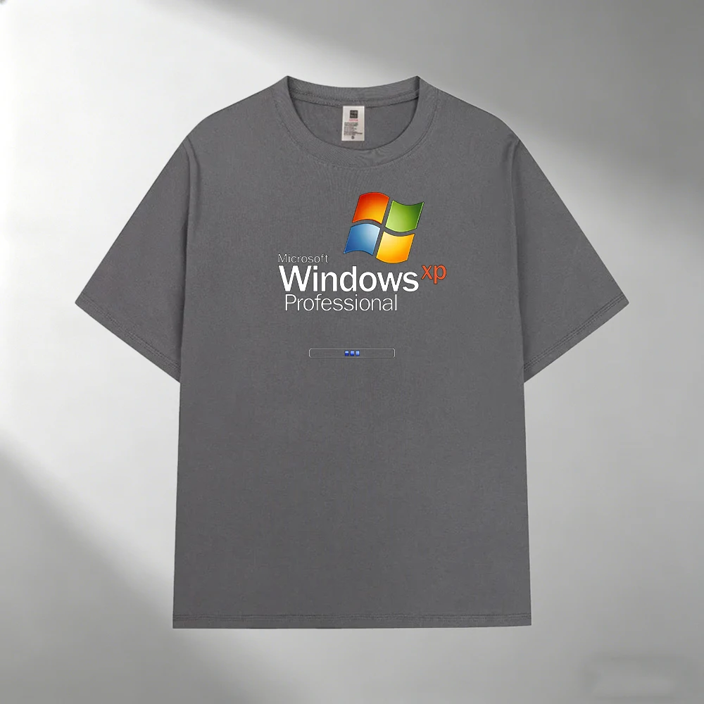 Men's 100% Cotton T-Shirt, Windows XP Professional Print Crew Neck Short Sleeve Casual Outdoor Tee