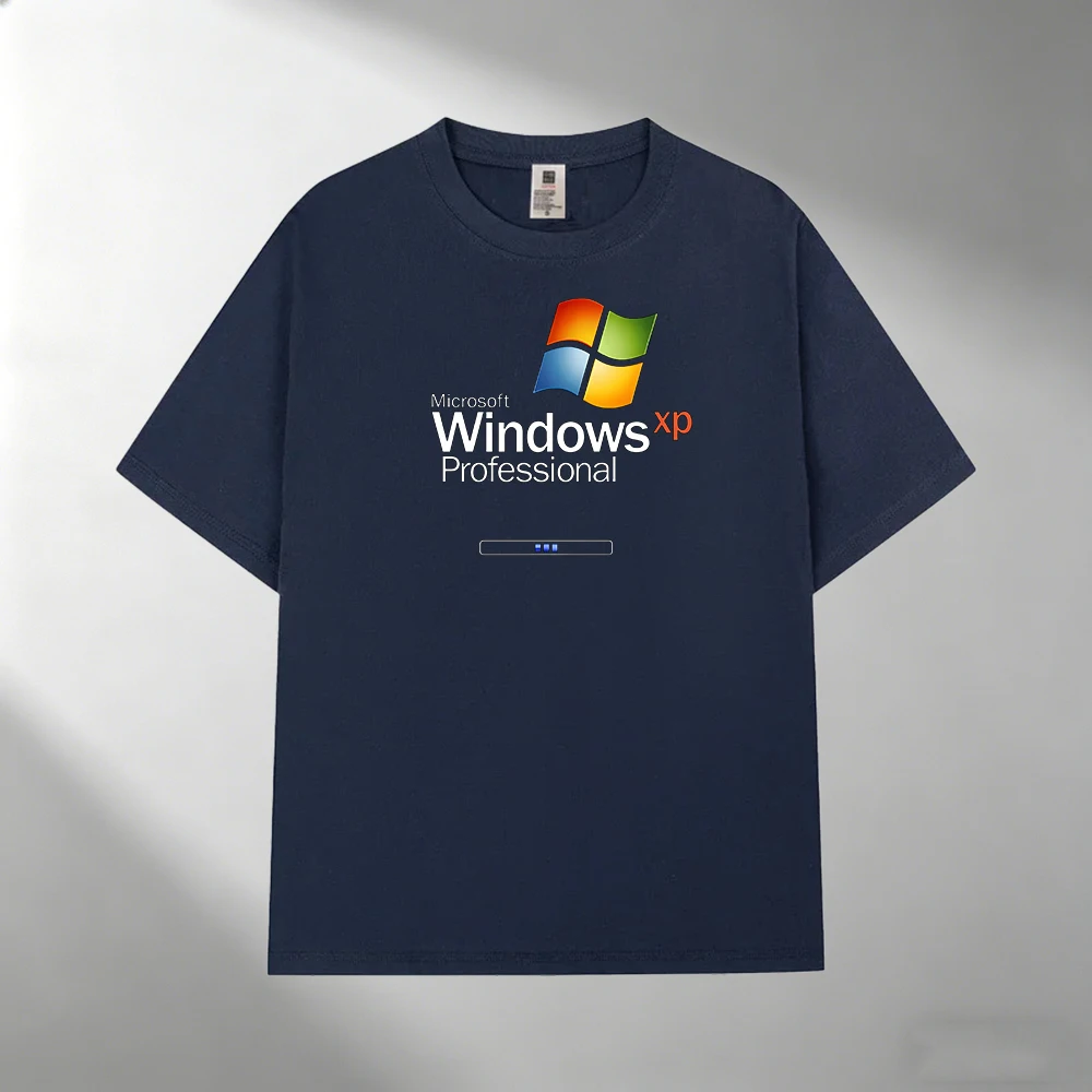 Men's 100% Cotton T-Shirt, Windows XP Professional Print Crew Neck Short Sleeve Casual Outdoor Tee