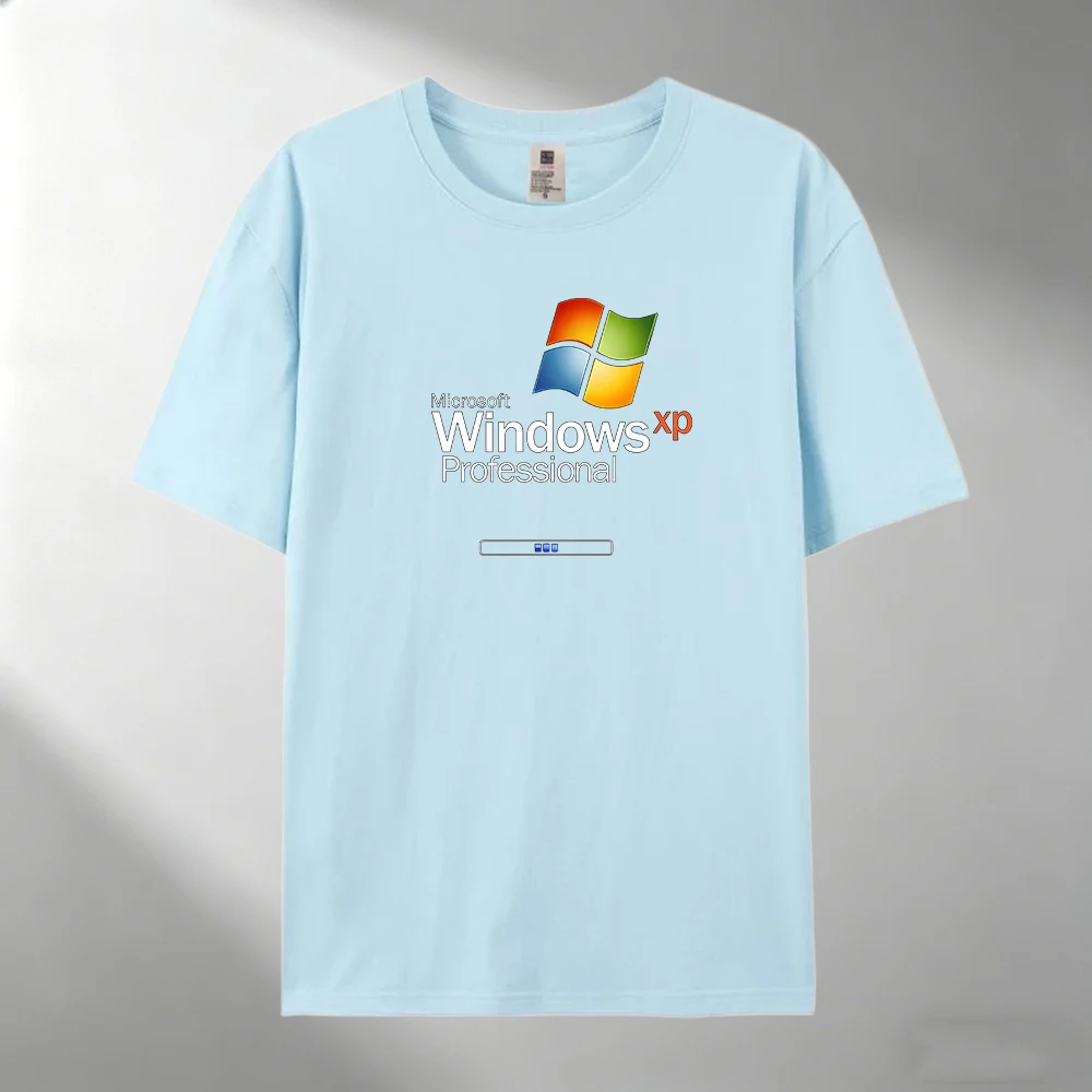 Men's 100% Cotton T-Shirt, Windows XP Professional Print Crew Neck Short Sleeve Casual Outdoor Tee