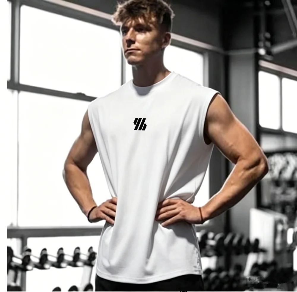Summer men's casual wide-shoulder sleeveless vest, large-sized round-neck bird-eye fabric vest, outdoor breathable casual vest