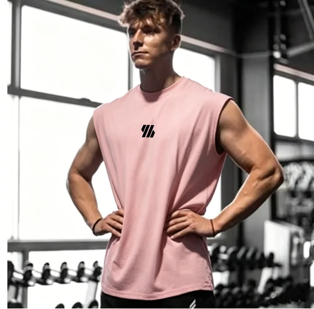 Summer men's casual wide-shoulder sleeveless vest, large-sized round-neck bird-eye fabric vest, outdoor breathable casual vest