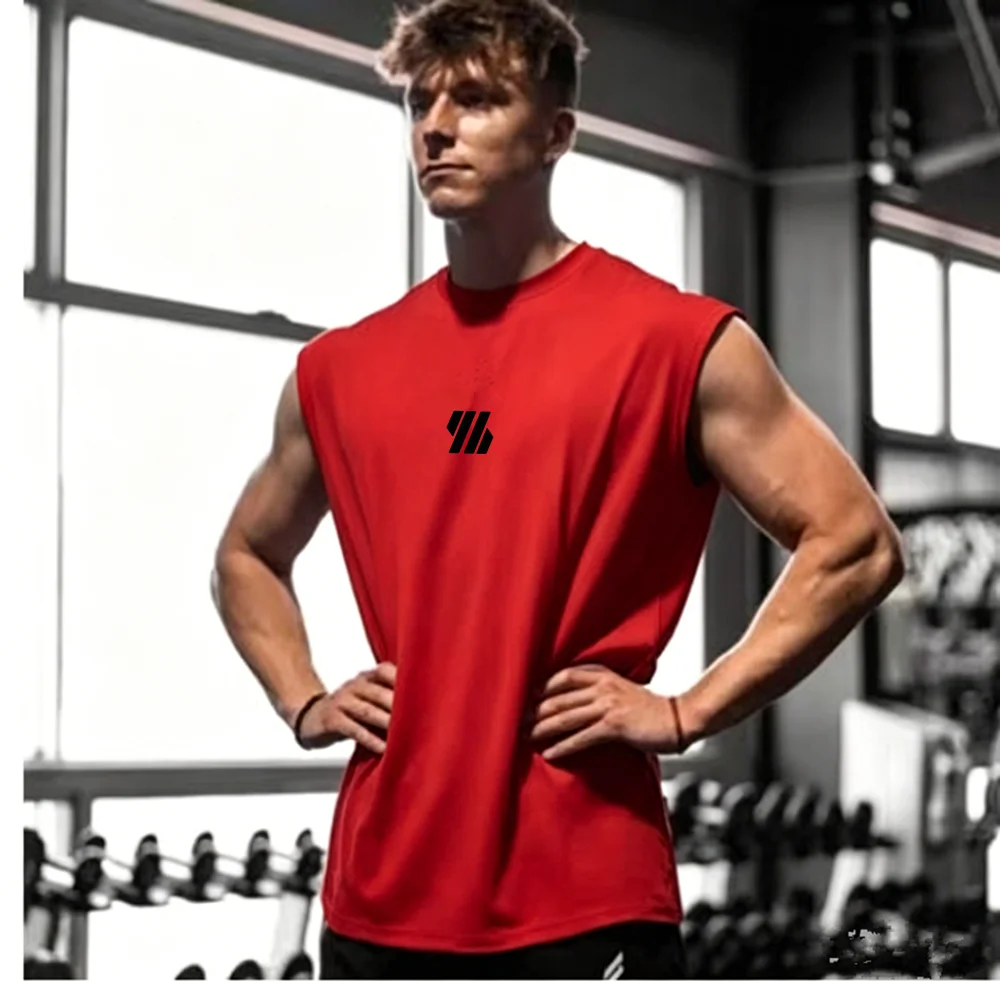 Summer men's casual wide-shoulder sleeveless vest, large-sized round-neck bird-eye fabric vest, outdoor breathable casual vest