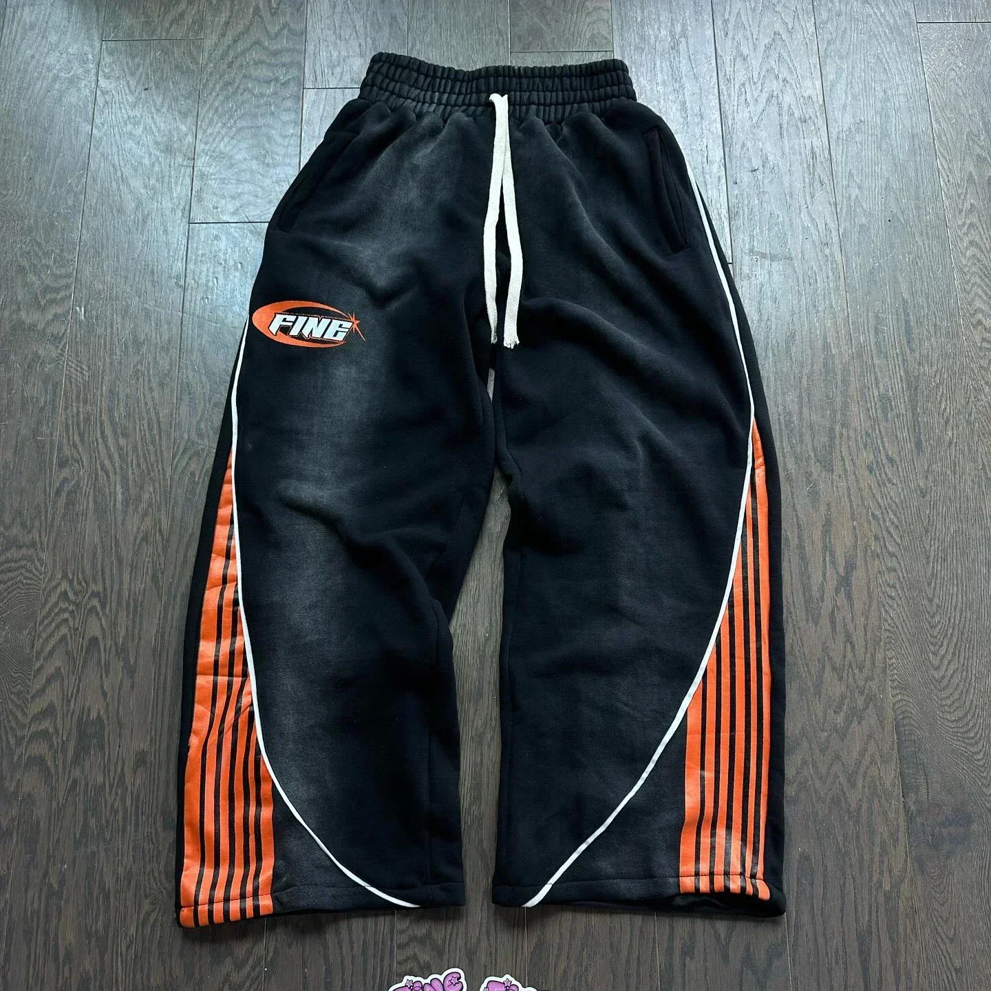 Summer Hot Sale Vintage Striped Spliced Straight Pants Unisex Elastic Sporty Letter Print Hip Hop Loose Streetwear Long Trousers