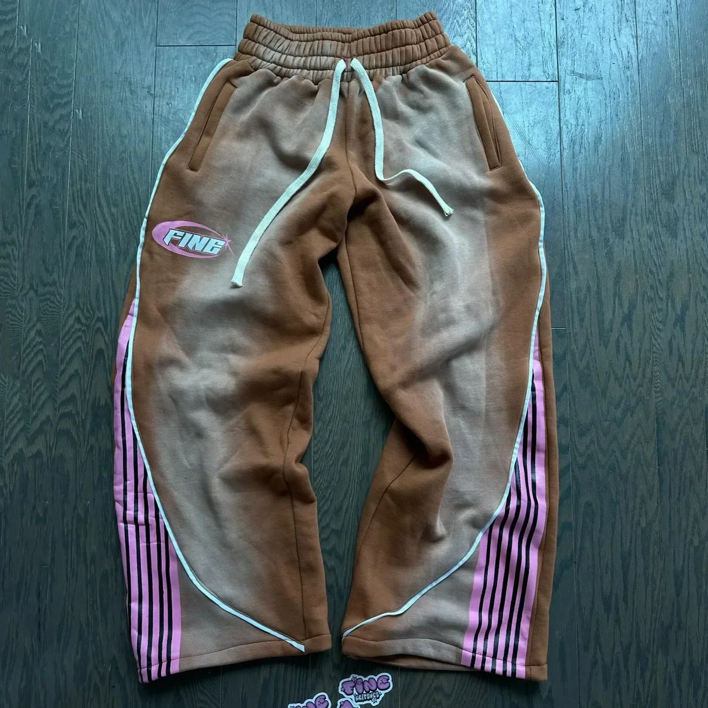 Summer Hot Sale Vintage Striped Spliced Straight Pants Unisex Elastic Sporty Letter Print Hip Hop Loose Streetwear Long Trousers