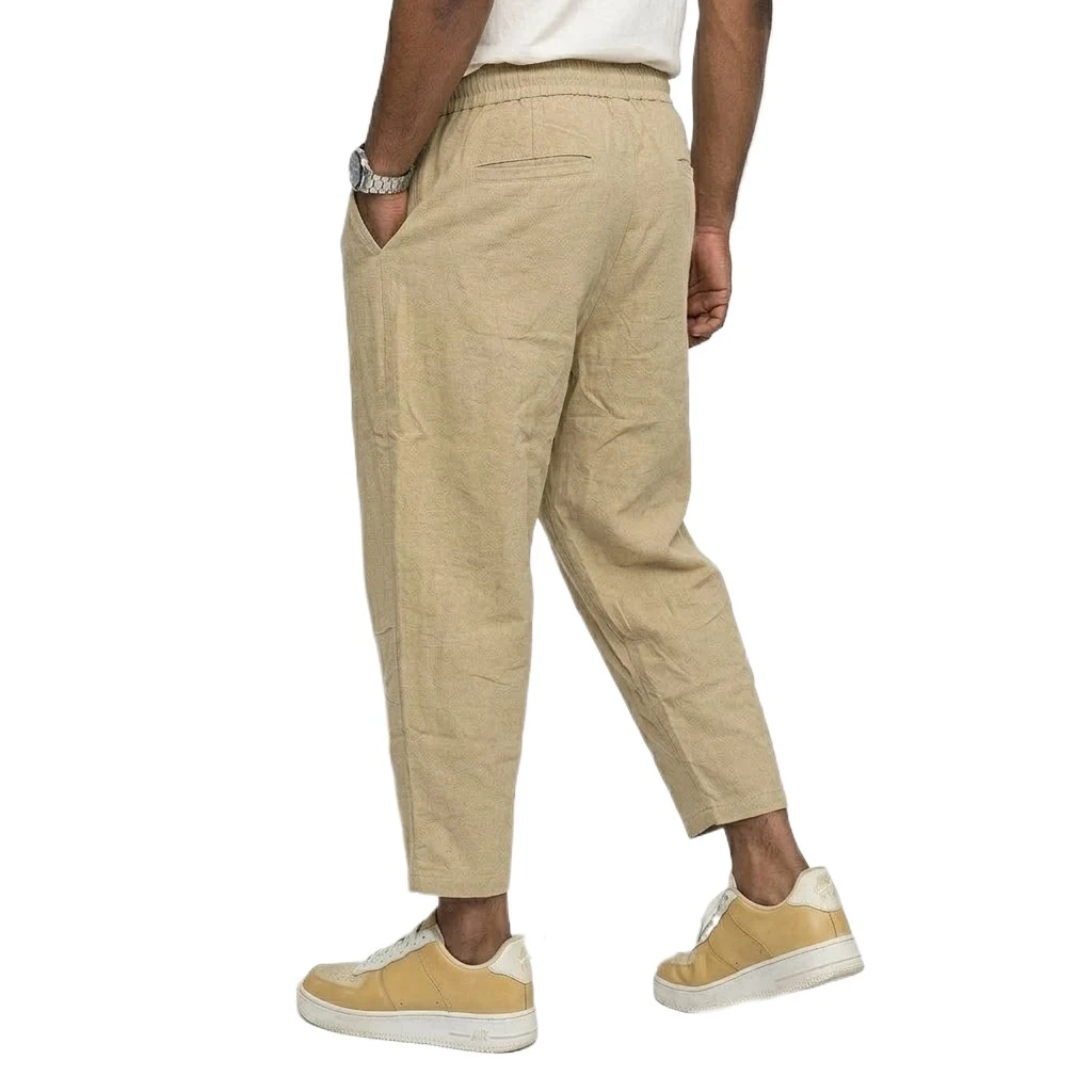 Men's Trousers Cotton Baggy Pants Casual Linen Pants Solid Color Breathable Loose Shorts Straight Drawstring Pants Gym Men Work