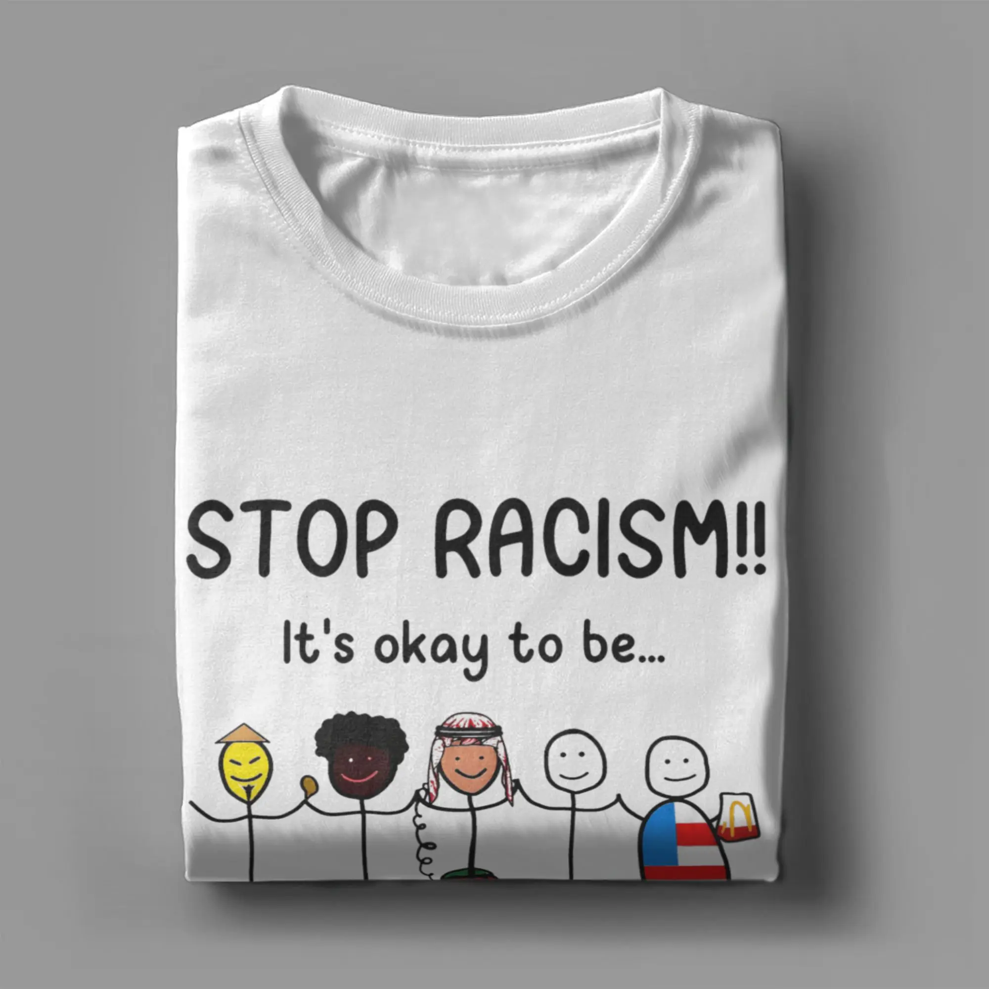 Unique Stop Racism Its Ok to Be T-Shirt Men Crewneck Cotton T Shirt Short Sleeve Tees Birthday Gift Clothing