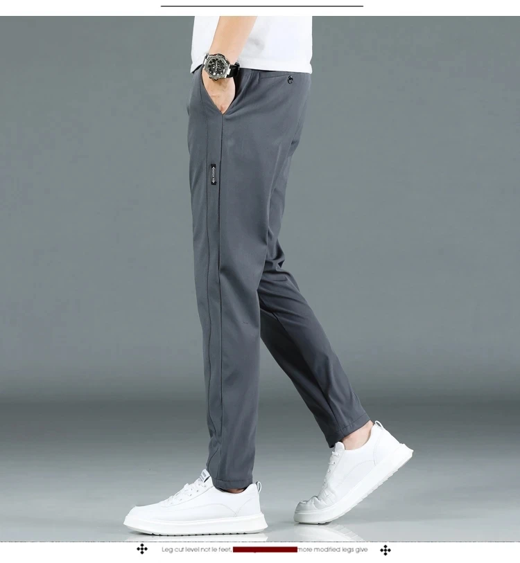 2024 Summer New Thin Ice Silk Stretch Men's Pants Casual Elastic Waist Smooth Trouser Pants Male Brand Clothing 5 Colour