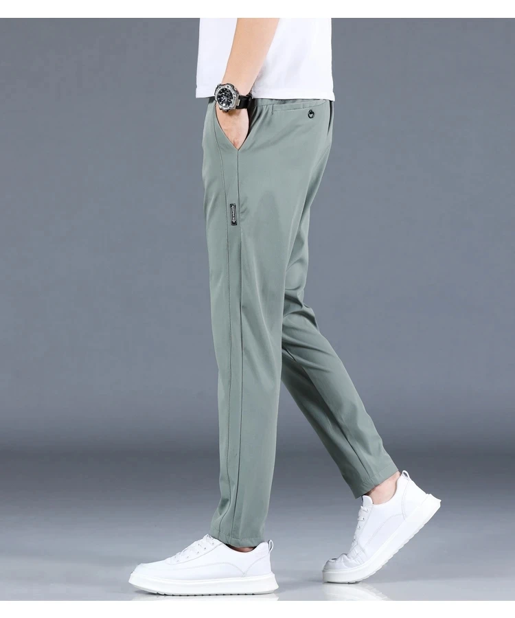 2024 Summer New Thin Ice Silk Stretch Men's Pants Casual Elastic Waist Smooth Trouser Pants Male Brand Clothing 5 Colour