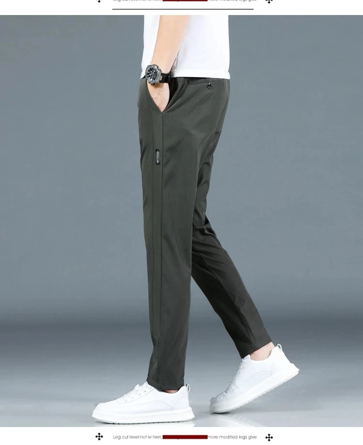 2024 Summer New Thin Ice Silk Stretch Men's Pants Casual Elastic Waist Smooth Trouser Pants Male Brand Clothing 5 Colour