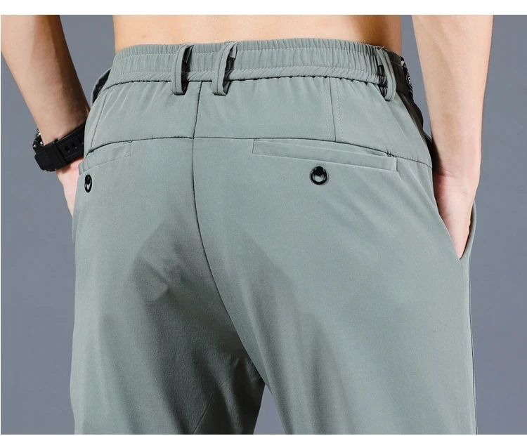 2024 Summer New Thin Ice Silk Stretch Men's Pants Casual Elastic Waist Smooth Trouser Pants Male Brand Clothing 5 Colour