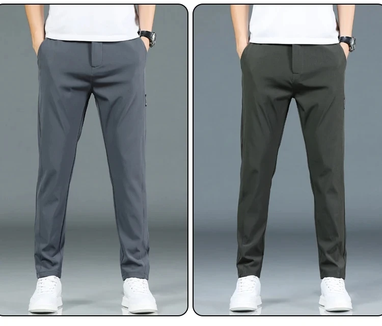2024 Summer New Thin Ice Silk Stretch Men's Pants Casual Elastic Waist Smooth Trouser Pants Male Brand Clothing 5 Colour