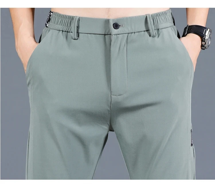 2024 Summer New Thin Ice Silk Stretch Men's Pants Casual Elastic Waist Smooth Trouser Pants Male Brand Clothing 5 Colour