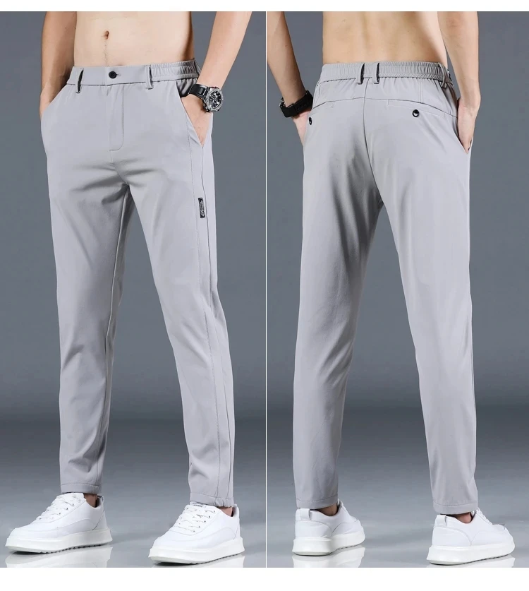 2024 Summer New Thin Ice Silk Stretch Men's Pants Casual Elastic Waist Smooth Trouser Pants Male Brand Clothing 5 Colour