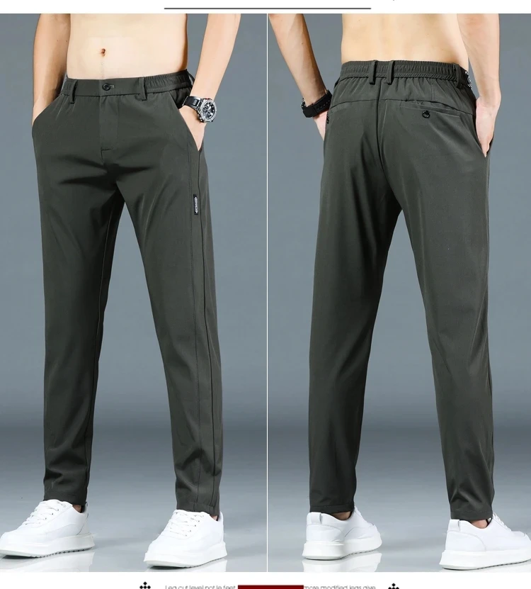 2024 Summer New Thin Ice Silk Stretch Men's Pants Casual Elastic Waist Smooth Trouser Pants Male Brand Clothing 5 Colour
