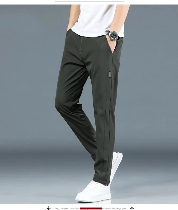 2024 Summer New Thin Ice Silk Stretch Men's Pants Casual Elastic Waist Smooth Trouser Pants Male Brand Clothing 5 Colour