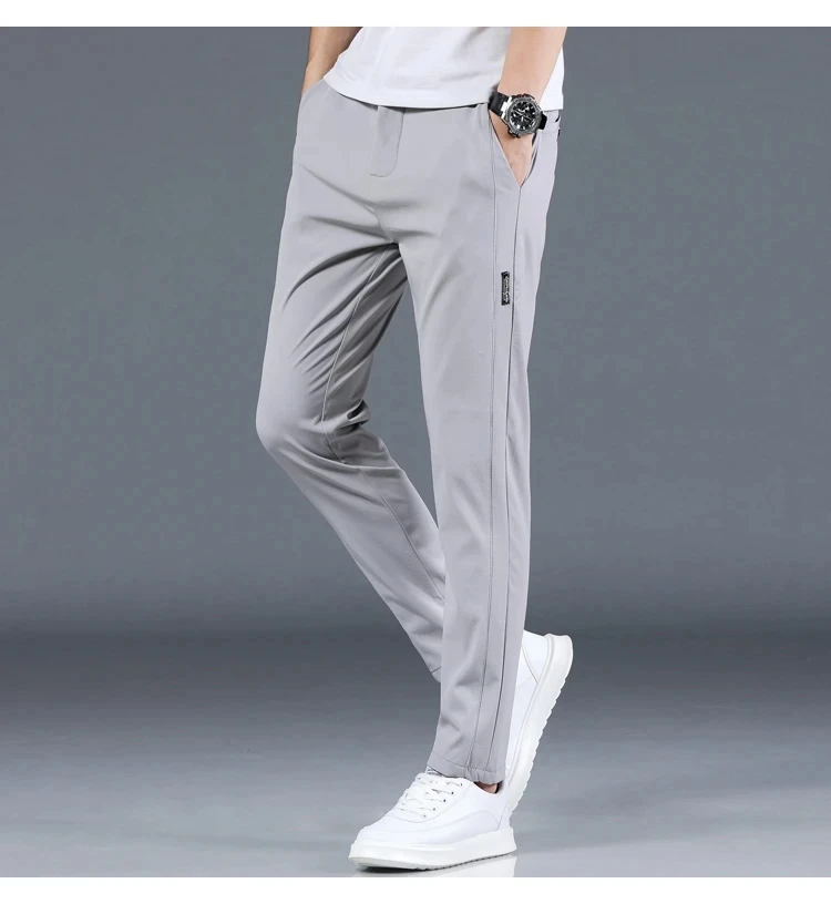 2024 Summer New Thin Ice Silk Stretch Men's Pants Casual Elastic Waist Smooth Trouser Pants Male Brand Clothing 5 Colour