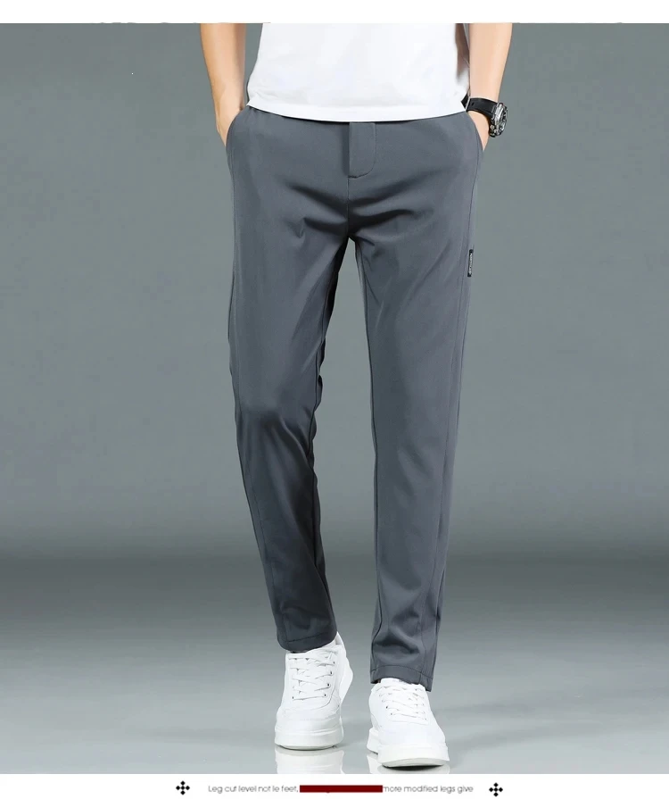 2024 Summer New Thin Ice Silk Stretch Men's Pants Casual Elastic Waist Smooth Trouser Pants Male Brand Clothing 5 Colour
