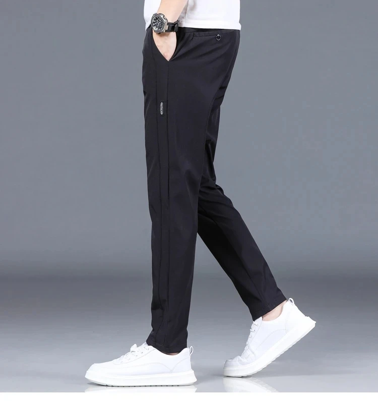 2024 Summer New Thin Ice Silk Stretch Men's Pants Casual Elastic Waist Smooth Trouser Pants Male Brand Clothing 5 Colour