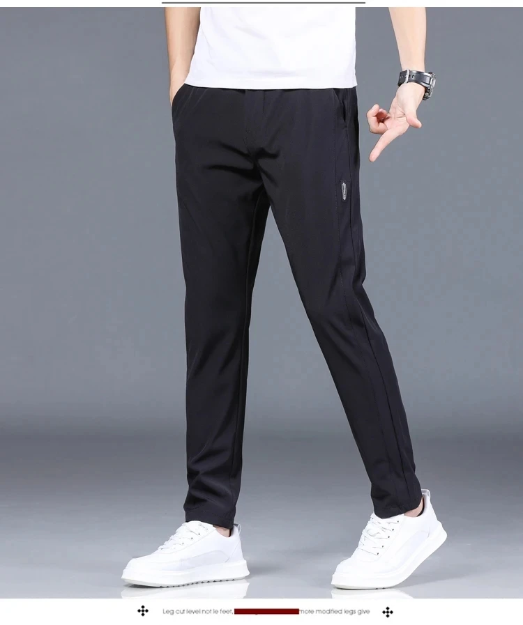 2024 Summer New Thin Ice Silk Stretch Men's Pants Casual Elastic Waist Smooth Trouser Pants Male Brand Clothing 5 Colour