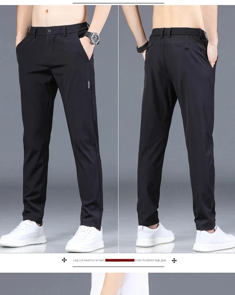 2024 Summer New Thin Ice Silk Stretch Men's Pants Casual Elastic Waist Smooth Trouser Pants Male Brand Clothing 5 Colour
