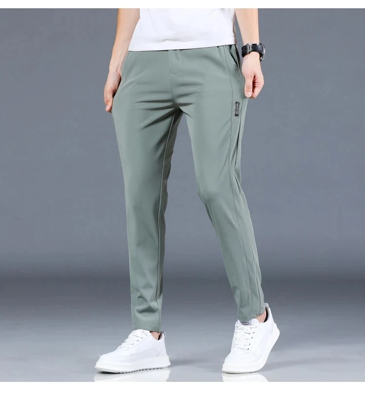 2024 Summer New Thin Ice Silk Stretch Men's Pants Casual Elastic Waist Smooth Trouser Pants Male Brand Clothing 5 Colour