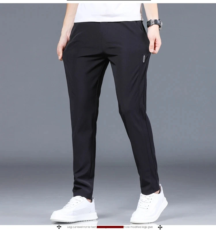2024 Summer New Thin Ice Silk Stretch Men's Pants Casual Elastic Waist Smooth Trouser Pants Male Brand Clothing 5 Colour
