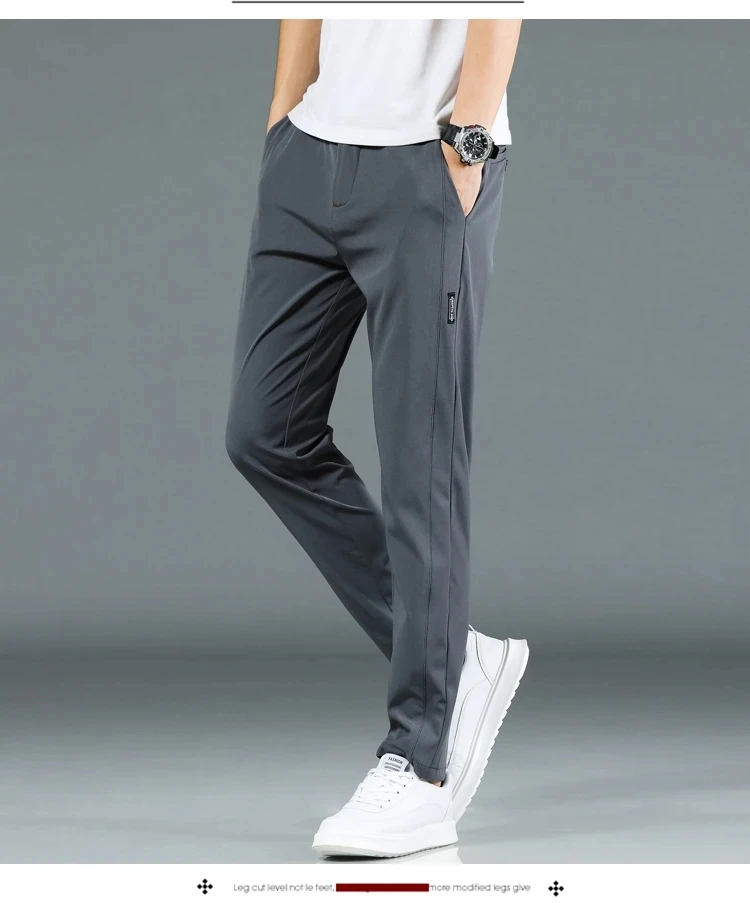 2024 Summer New Thin Ice Silk Stretch Men's Pants Casual Elastic Waist Smooth Trouser Pants Male Brand Clothing 5 Colour