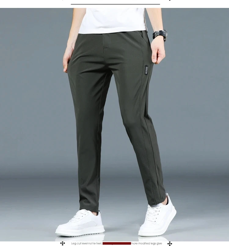 2024 Summer New Thin Ice Silk Stretch Men's Pants Casual Elastic Waist Smooth Trouser Pants Male Brand Clothing 5 Colour