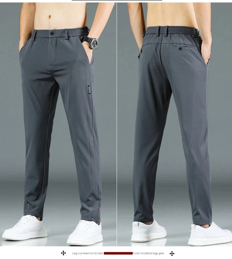 2024 Summer New Thin Ice Silk Stretch Men's Pants Casual Elastic Waist Smooth Trouser Pants Male Brand Clothing 5 Colour