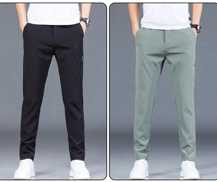 2024 Summer New Thin Ice Silk Stretch Men's Pants Casual Elastic Waist Smooth Trouser Pants Male Brand Clothing 5 Colour