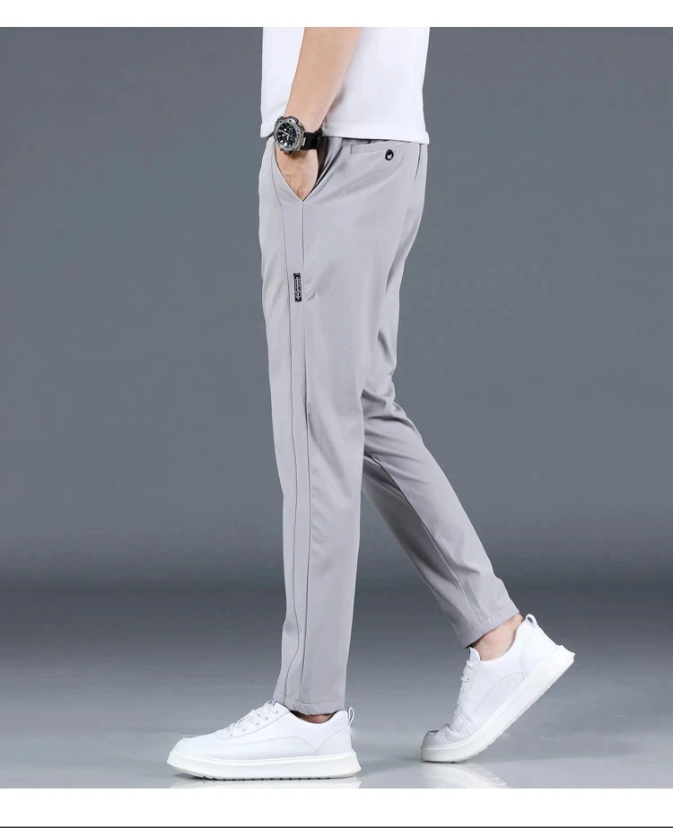 2024 Summer New Thin Ice Silk Stretch Men's Pants Casual Elastic Waist Smooth Trouser Pants Male Brand Clothing 5 Colour