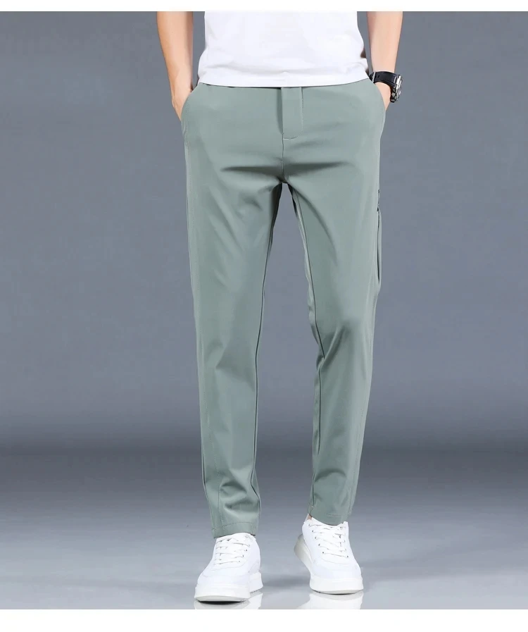 2024 Summer New Thin Ice Silk Stretch Men's Pants Casual Elastic Waist Smooth Trouser Pants Male Brand Clothing 5 Colour