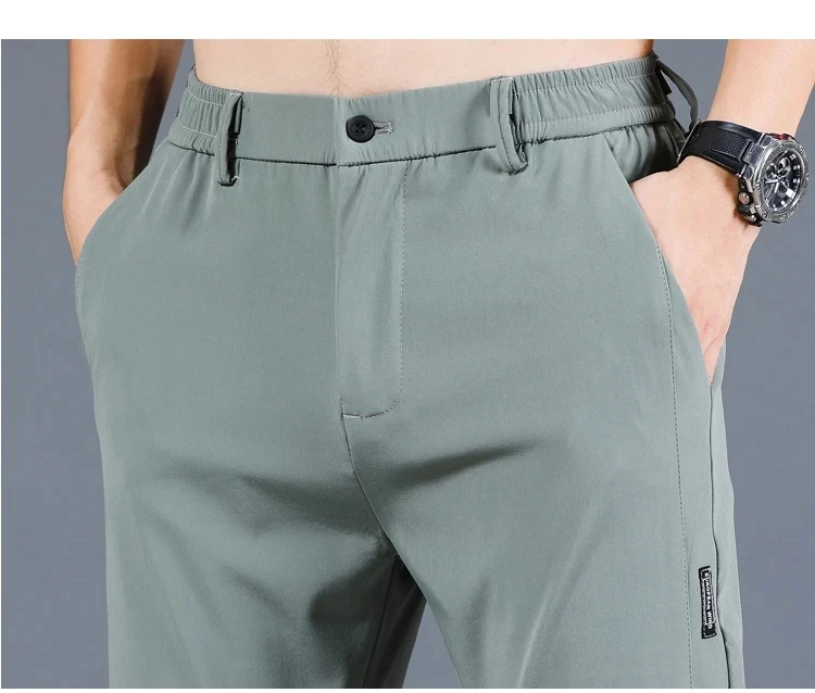 2024 Summer New Thin Ice Silk Stretch Men's Pants Casual Elastic Waist Smooth Trouser Pants Male Brand Clothing 5 Colour