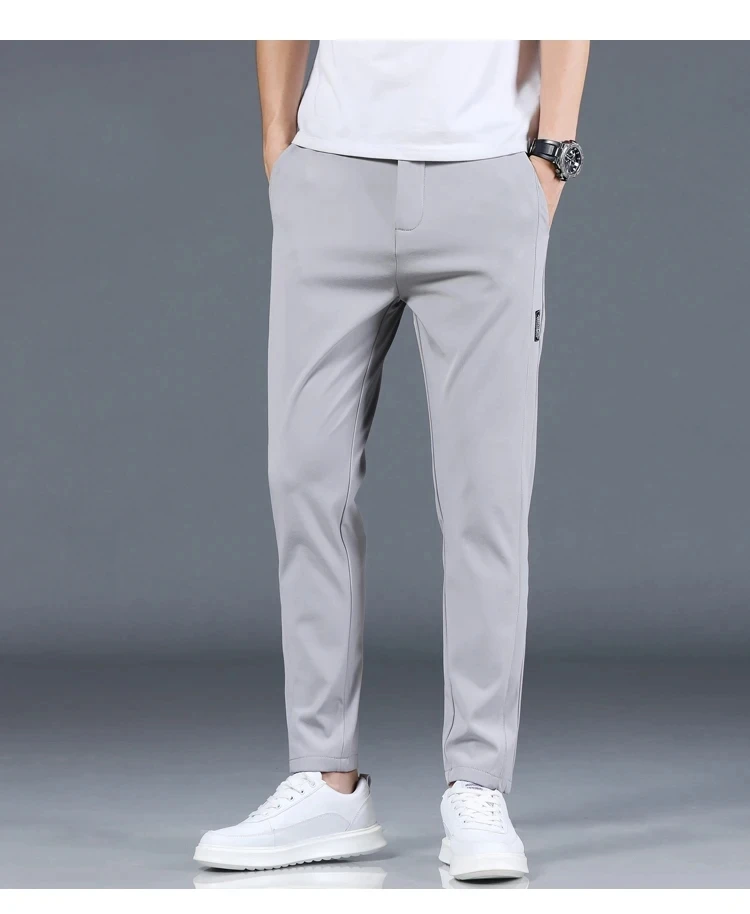 2024 Summer New Thin Ice Silk Stretch Men's Pants Casual Elastic Waist Smooth Trouser Pants Male Brand Clothing 5 Colour