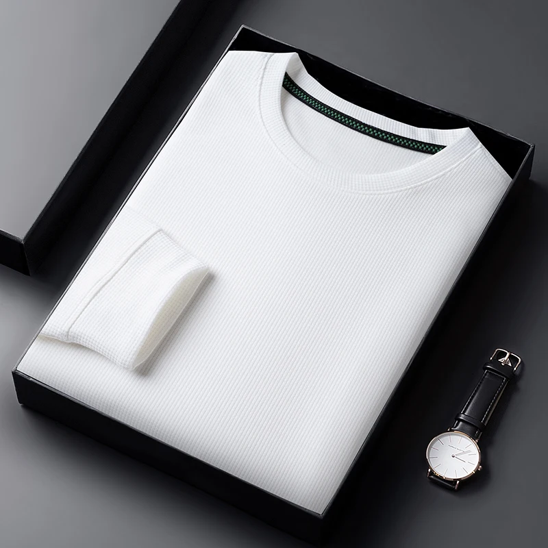 Men's Casual Waffle Round Neck T-shirt Breathable, Comfortable and Fashionable Long Sleeved T-shirt