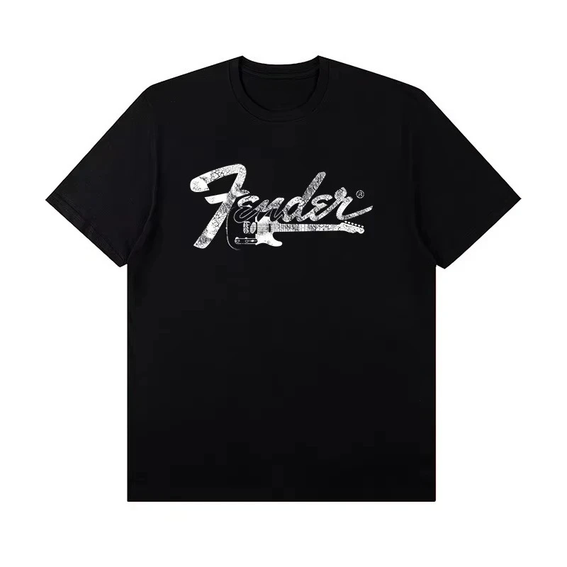2025 Summer New Fender Jimi Hendrix Fender Electric Guitar Print Graphic T-shirt Men's Short Sleeve T-shirt Street Wear Summer