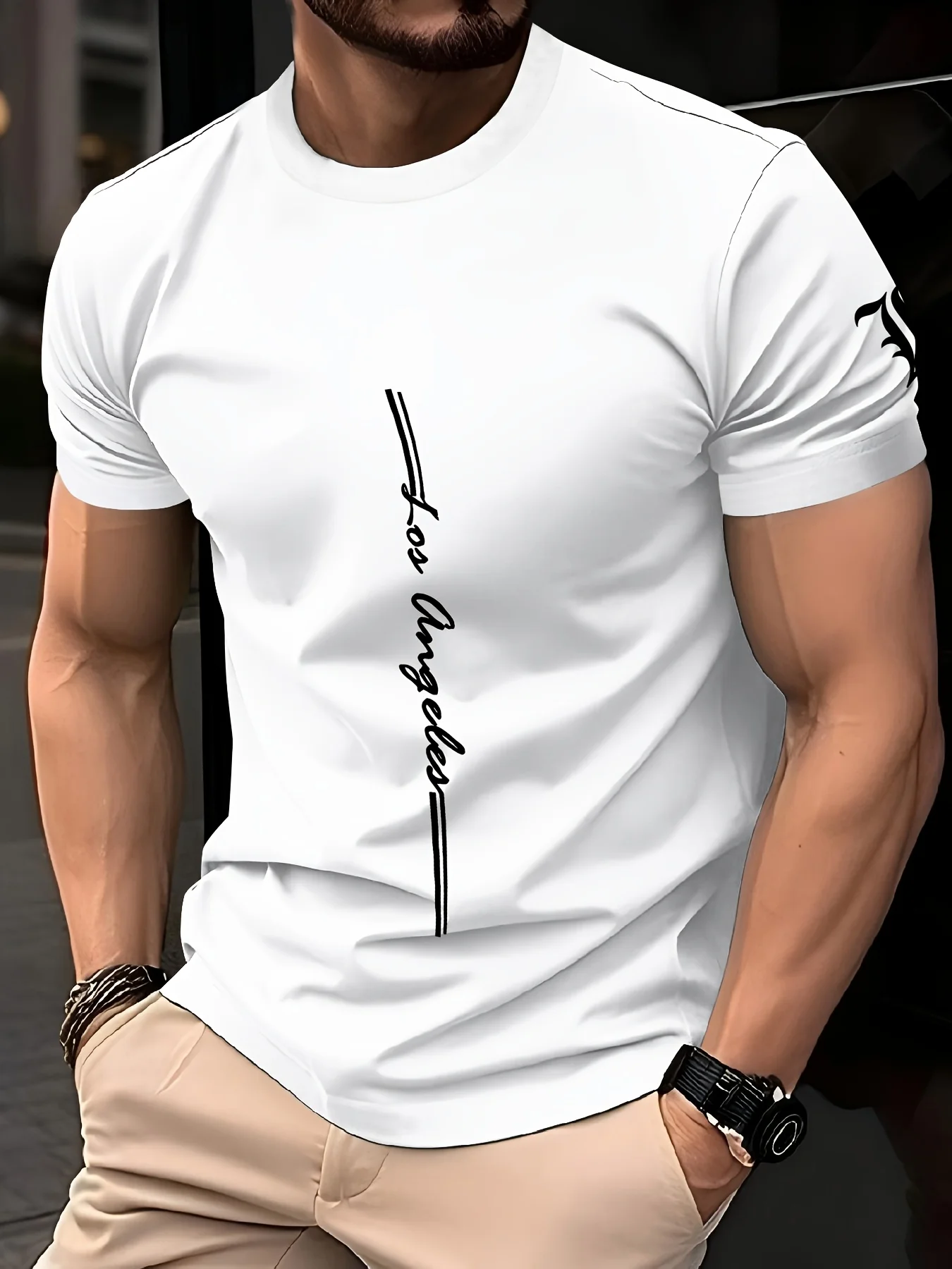 Men's Quick Drying Breathable Loose Training Round Neck T-Shirt with Letter Pattern Printed on the Fabric Durable Outdoor Casual
