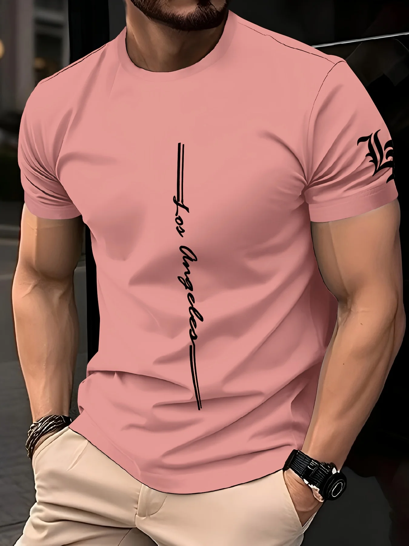 Men's Quick Drying Breathable Loose Training Round Neck T-Shirt with Letter Pattern Printed on the Fabric Durable Outdoor Casual