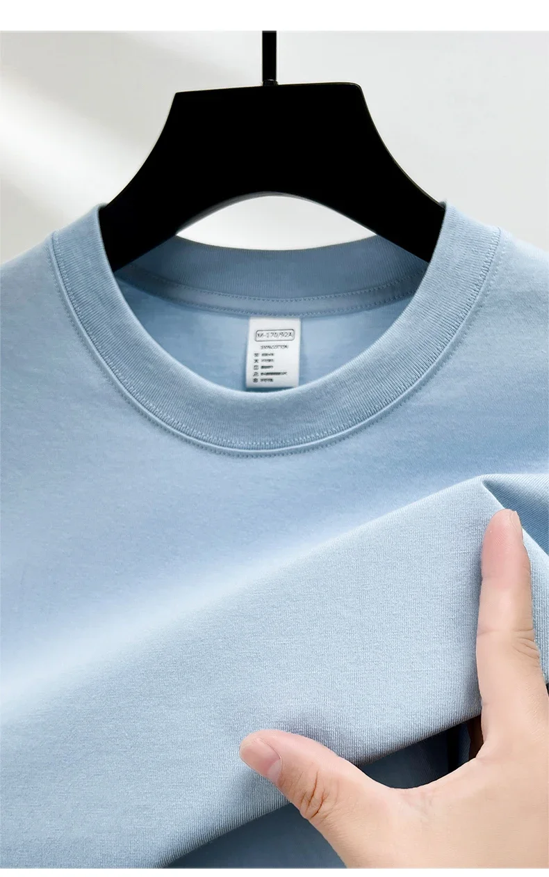 100% Pure Cotton Summer High-end Brand Men's Short Sleeve Round Neck Fashionable Style Half Sleeved Top Breathable T-shirt
