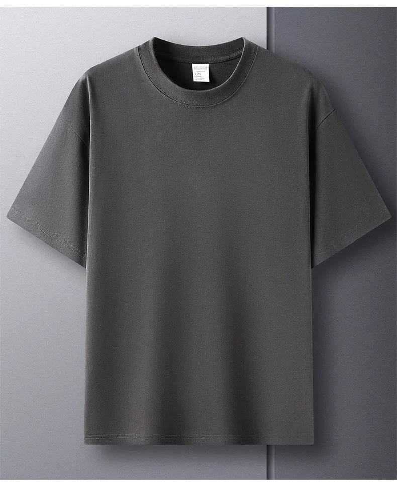 100% Pure Cotton Summer High-end Brand Men's Short Sleeve Round Neck Fashionable Style Half Sleeved Top Breathable T-shirt