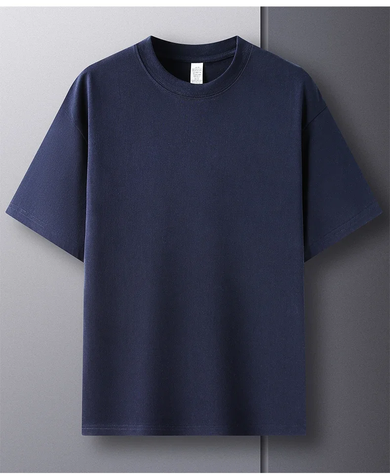100% Pure Cotton Summer High-end Brand Men's Short Sleeve Round Neck Fashionable Style Half Sleeved Top Breathable T-shirt