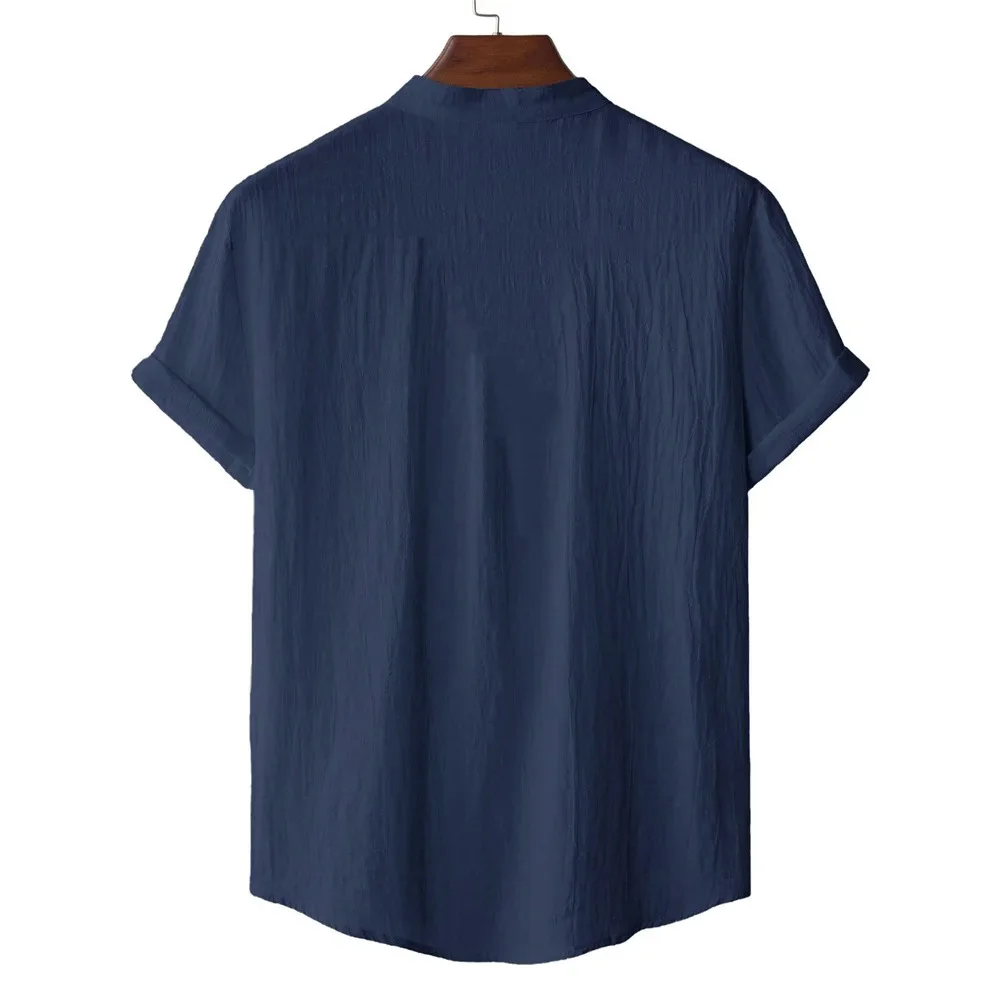 Men's Summer Cotton Linen T-shirt Beach Style Short SLeeve Henley Neck Vacation Hawaii Casual Lightweight Breathable Cozy Tops