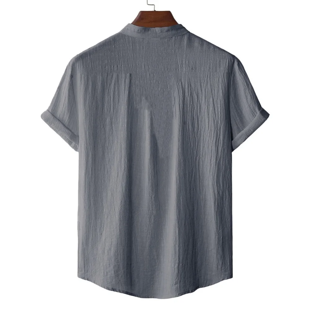 Men's Summer Cotton Linen T-shirt Beach Style Short SLeeve Henley Neck Vacation Hawaii Casual Lightweight Breathable Cozy Tops