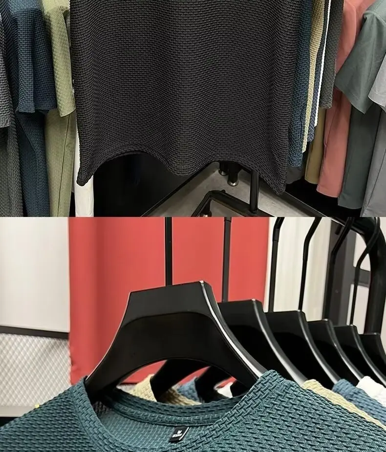 Mesh Ice Silk T-shirt Men's Short sleeved Round Neck New T-sleeved Men's Bottom Shirt Summer Solid Color Men's Top
