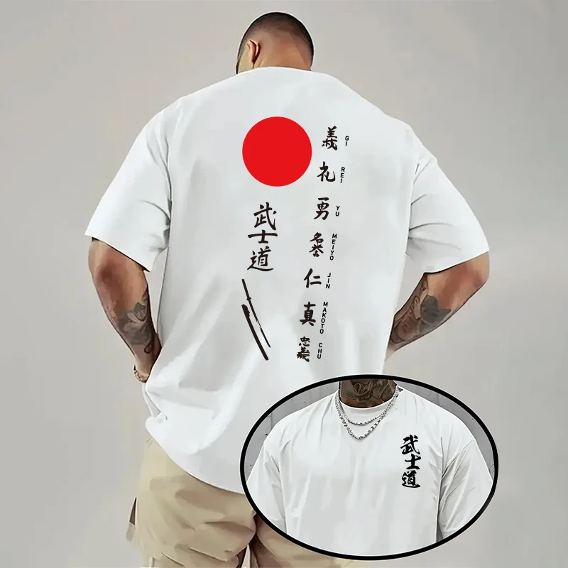 Japan Bushido Print T-shirt for Man 2026 Spring Summer Daily Casual Fashion Short Sleeve Top Male Home Outdoor Comfort Cool Tees