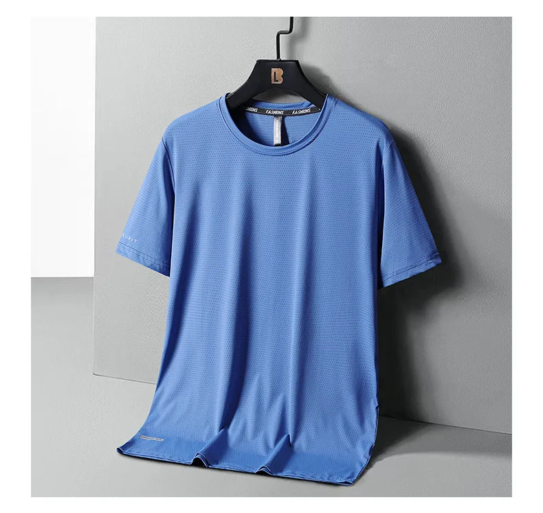 High-Quality Ice Silk T-Shirts Men Plus Size 8XL Male Tshirt Fat Man Tee Shirt Breathable Wearing Tee Tops Running Fast Shipping
