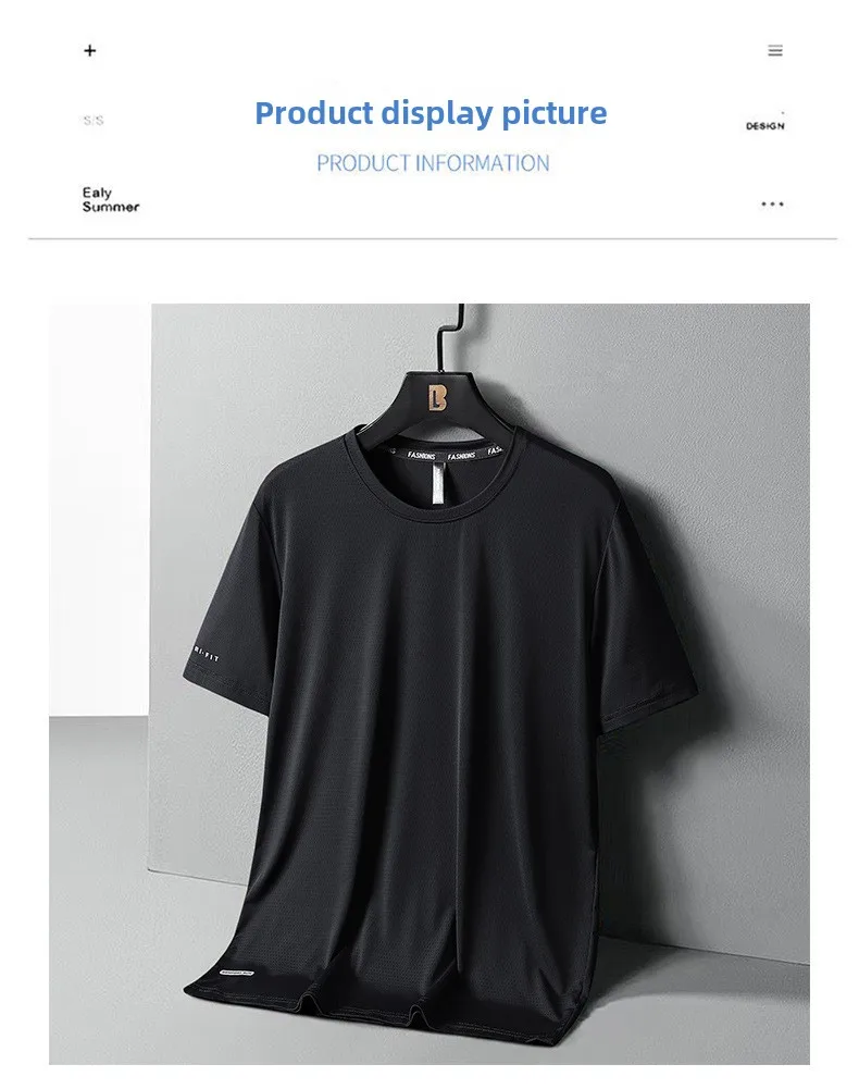 High-Quality Ice Silk T-Shirts Men Plus Size 8XL Male Tshirt Fat Man Tee Shirt Breathable Wearing Tee Tops Running Fast Shipping
